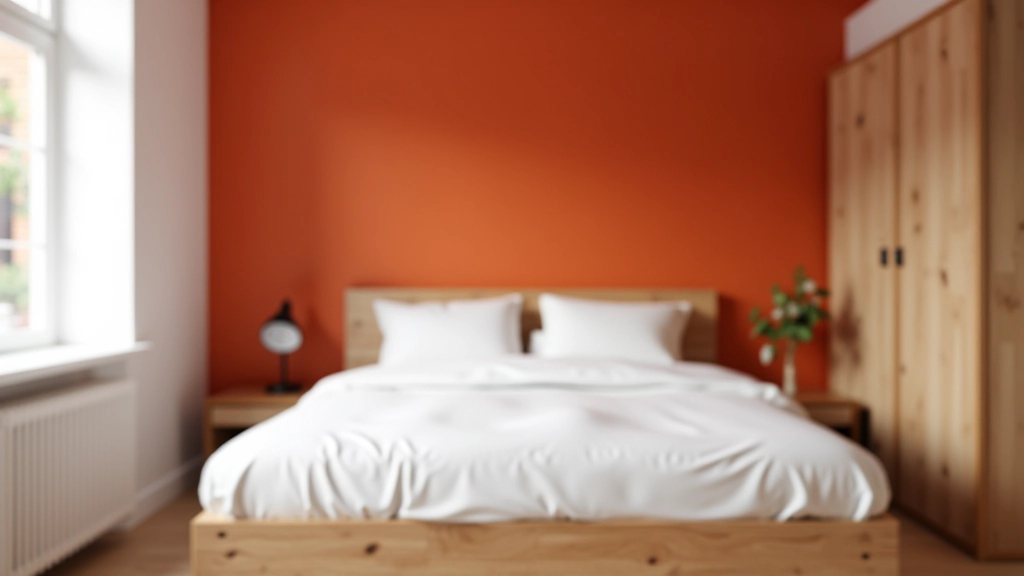 Accent wall painted in deep terracotta behind bed with removable primer